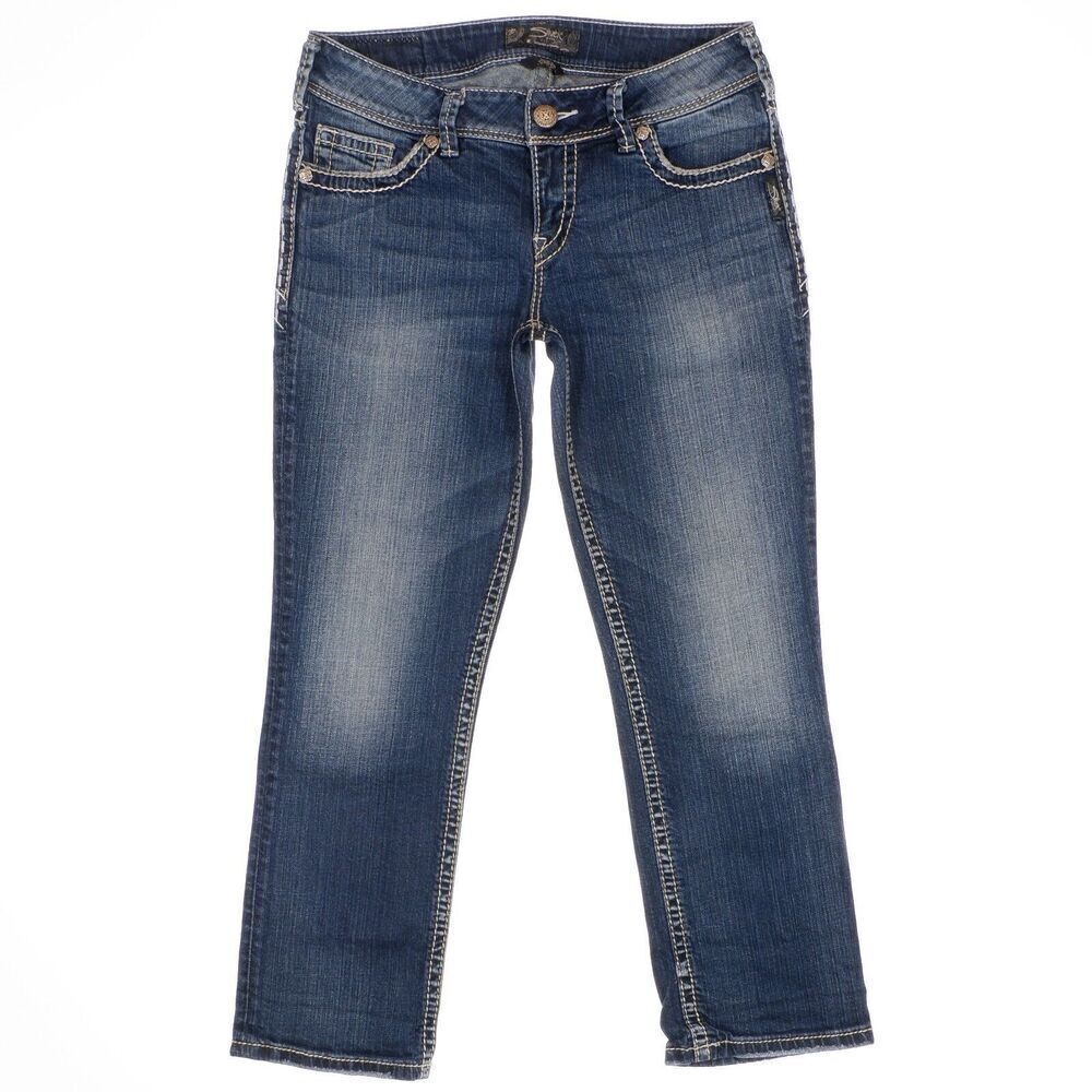 Silver Jeans Suki Capri Womens 29 Midrise Dark Medium Blue Denim Stretch 29x24.5